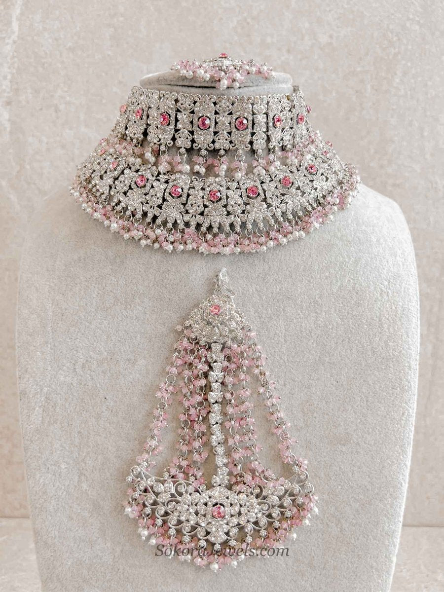 Sofura Silver Bridal Set - Light Pink - SOKORA JEWELSSofura Silver Bridal Set - Light Pinknecklace sets