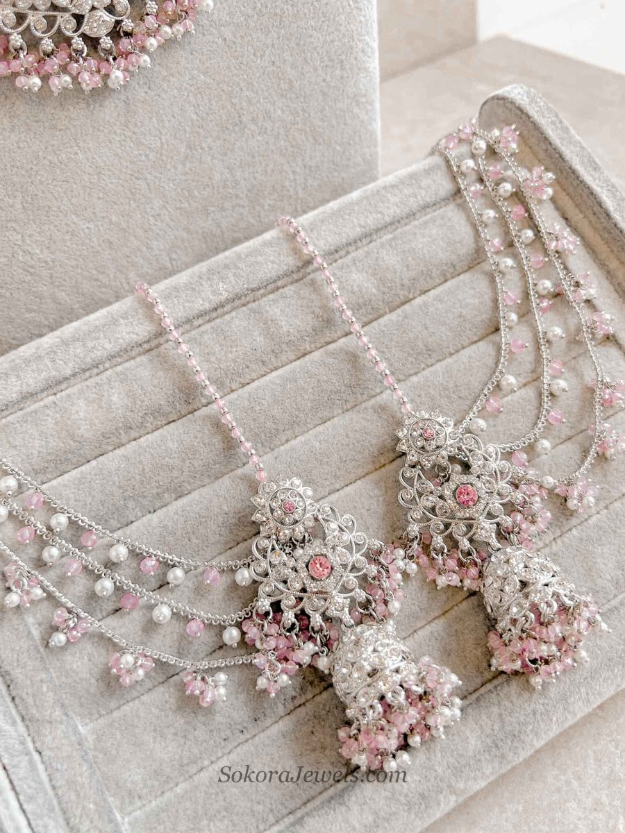 Sofura Silver Bridal Set - Light Pink - SOKORA JEWELSSofura Silver Bridal Set - Light Pinknecklace sets