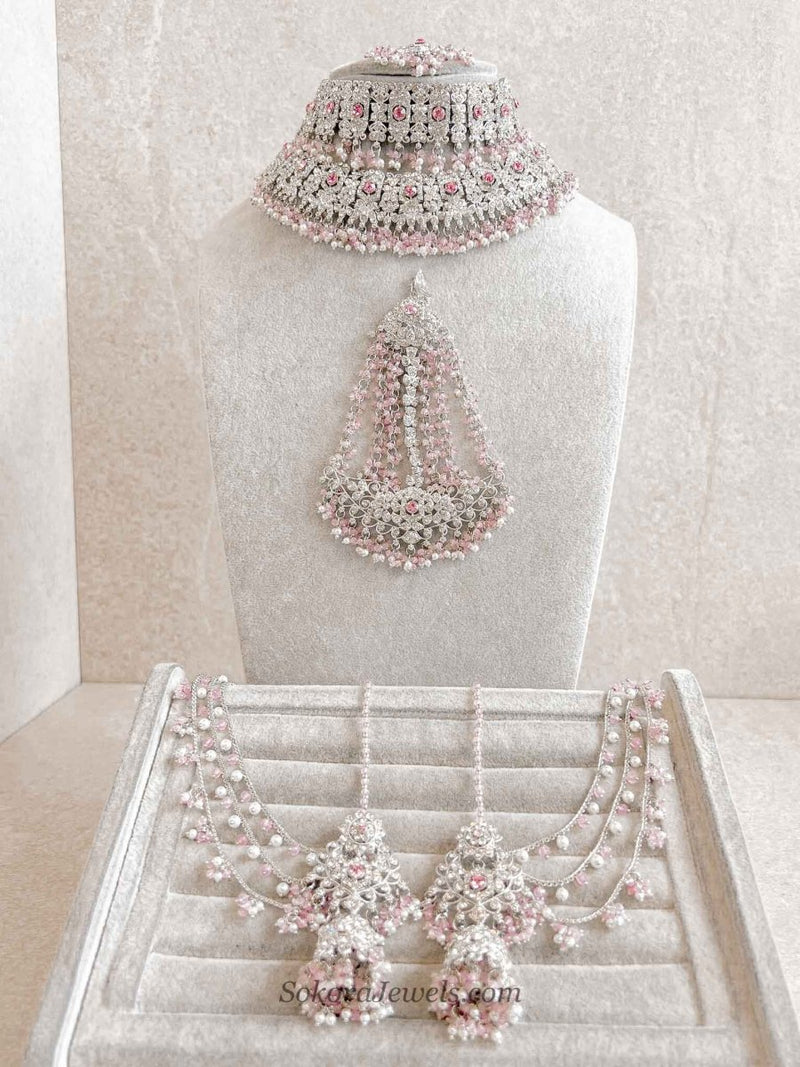 Sofura Silver Bridal Set - Light Pink - SOKORA JEWELSSofura Silver Bridal Set - Light Pinknecklace sets