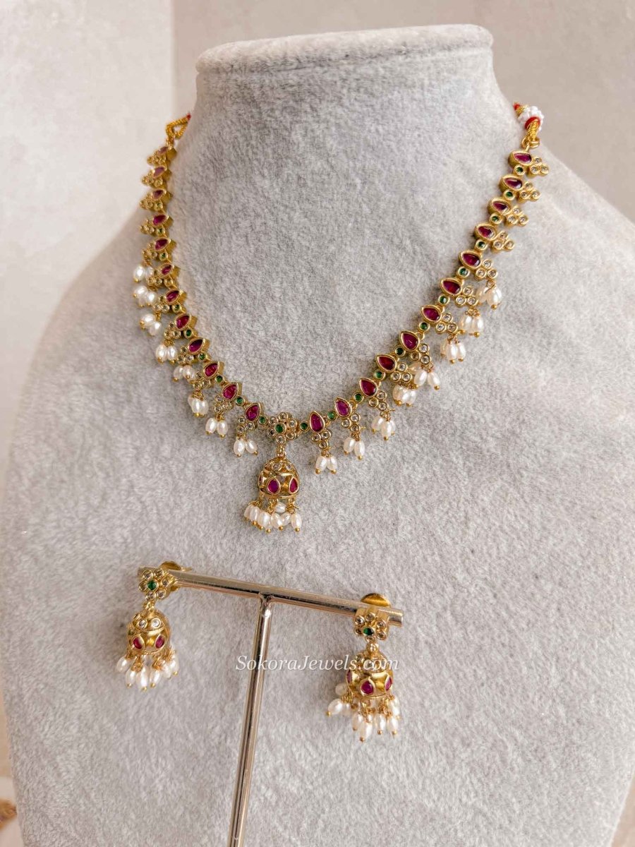 South Indian Jhumka Charm Necklace set - SOKORA JEWELSSouth Indian Jhumka Charm Necklace set