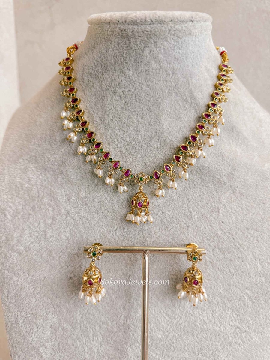 South Indian Jhumka Charm Necklace set - SOKORA JEWELSSouth Indian Jhumka Charm Necklace set