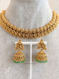 South Indian Necklace Set with Green Beads - SOKORA JEWELSSouth Indian Necklace Set with Green Beads