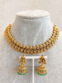 South Indian Necklace Set with Green Beads - SOKORA JEWELSSouth Indian Necklace Set with Green Beads