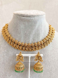 South Indian Necklace Set with Green Beads - SOKORA JEWELSSouth Indian Necklace Set with Green Beads