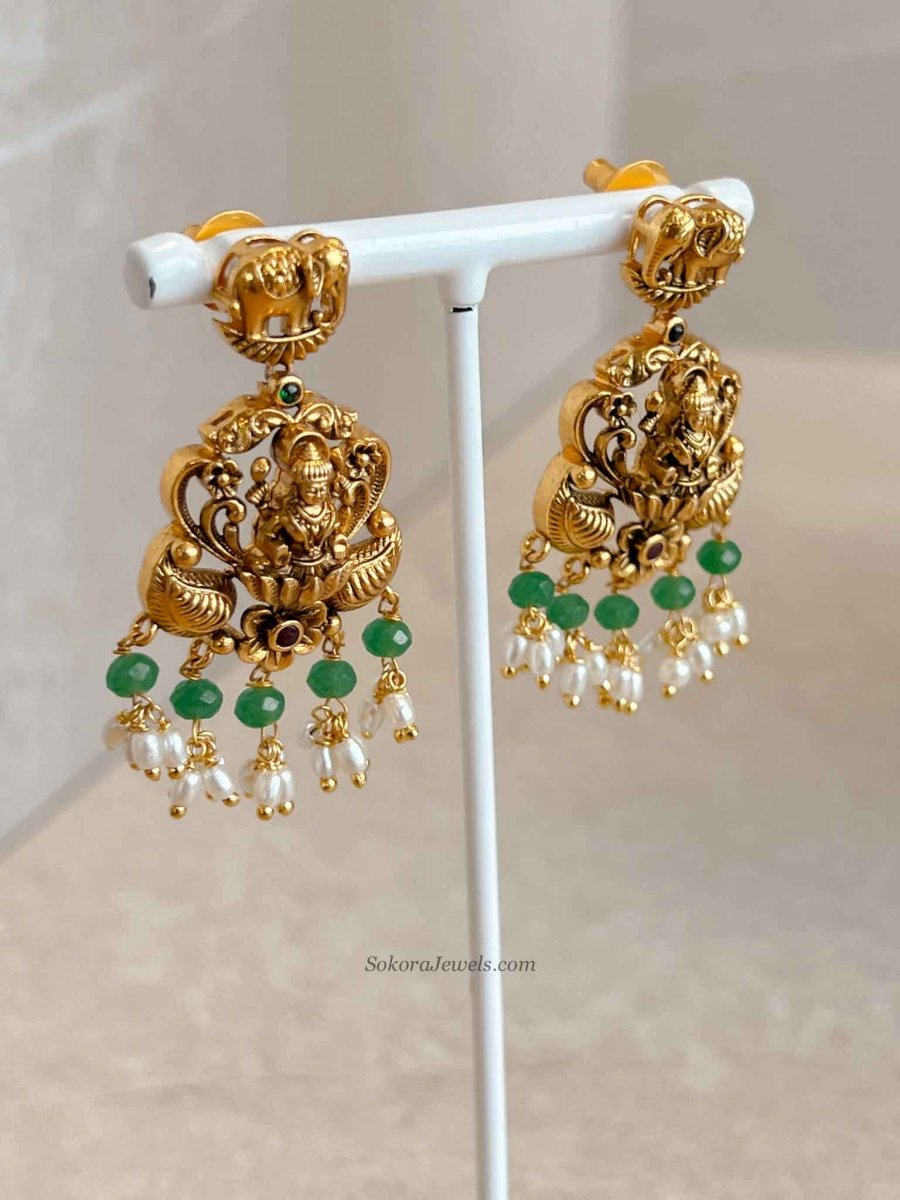 South Indian Temple Lakshmi Necklace Set - SOKORA JEWELSSouth Indian Temple Lakshmi Necklace Set