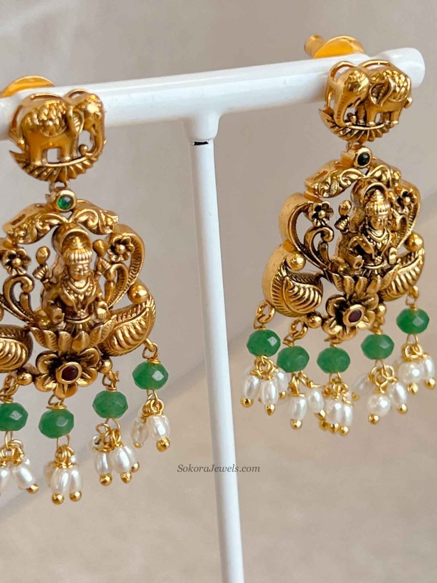 South Indian Temple Lakshmi Necklace Set - SOKORA JEWELSSouth Indian Temple Lakshmi Necklace Set