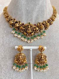South Indian Temple Lakshmi Necklace Set - SOKORA JEWELSSouth Indian Temple Lakshmi Necklace Set