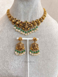 South Indian Temple Lakshmi Necklace Set - SOKORA JEWELSSouth Indian Temple Lakshmi Necklace Set