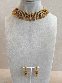 South Indian Temple Lakshmi Necklace Set with Gold Balls - SOKORA JEWELSSouth Indian Temple Lakshmi Necklace Set with Gold Balls