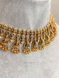 South Indian Temple Lakshmi Necklace Set with Gold Balls - SOKORA JEWELSSouth Indian Temple Lakshmi Necklace Set with Gold Balls