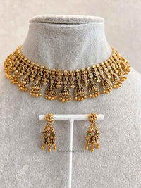 South Indian Temple Lakshmi Necklace Set with Gold Balls - SOKORA JEWELSSouth Indian Temple Lakshmi Necklace Set with Gold Balls