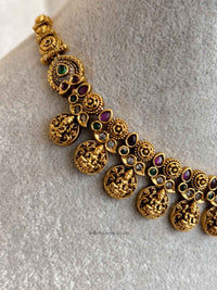 South Indian Temple Lakshmi Necklace Set with Jhumka Earring - SOKORA JEWELSSouth Indian Temple Lakshmi Necklace Set with Jhumka Earring