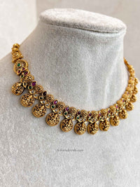 South Indian Temple Lakshmi Necklace Set with Jhumka Earring - SOKORA JEWELSSouth Indian Temple Lakshmi Necklace Set with Jhumka Earring