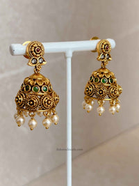 South Indian Temple Lakshmi Necklace Set with Jhumka Earring - SOKORA JEWELSSouth Indian Temple Lakshmi Necklace Set with Jhumka Earring
