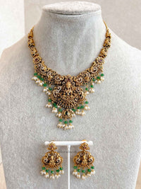 South Indian Temple Lakshmi Pendant Necklace Set - SOKORA JEWELSSouth Indian Temple Lakshmi Pendant Necklace Set