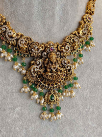 South Indian Temple Lakshmi Pendant Necklace Set - SOKORA JEWELSSouth Indian Temple Lakshmi Pendant Necklace Set