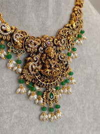 South Indian Temple Lakshmi Pendant Necklace Set - SOKORA JEWELSSouth Indian Temple Lakshmi Pendant Necklace Set