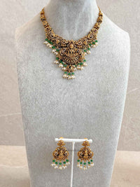 South Indian Temple Lakshmi Pendant Necklace Set - SOKORA JEWELSSouth Indian Temple Lakshmi Pendant Necklace Set