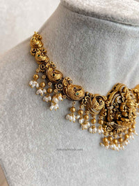 South Indian Temple Lakshmi Pendant Necklace Set with Pearls - SOKORA JEWELSSouth Indian Temple Lakshmi Pendant Necklace Set with Pearls