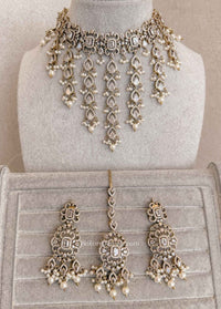 Statement American Diamond Tassel Choker Set (Gold or Silver Finish) - SOKORA JEWELSStatement American Diamond Tassel Choker Set (Gold or Silver Finish)NECKLACE SETS