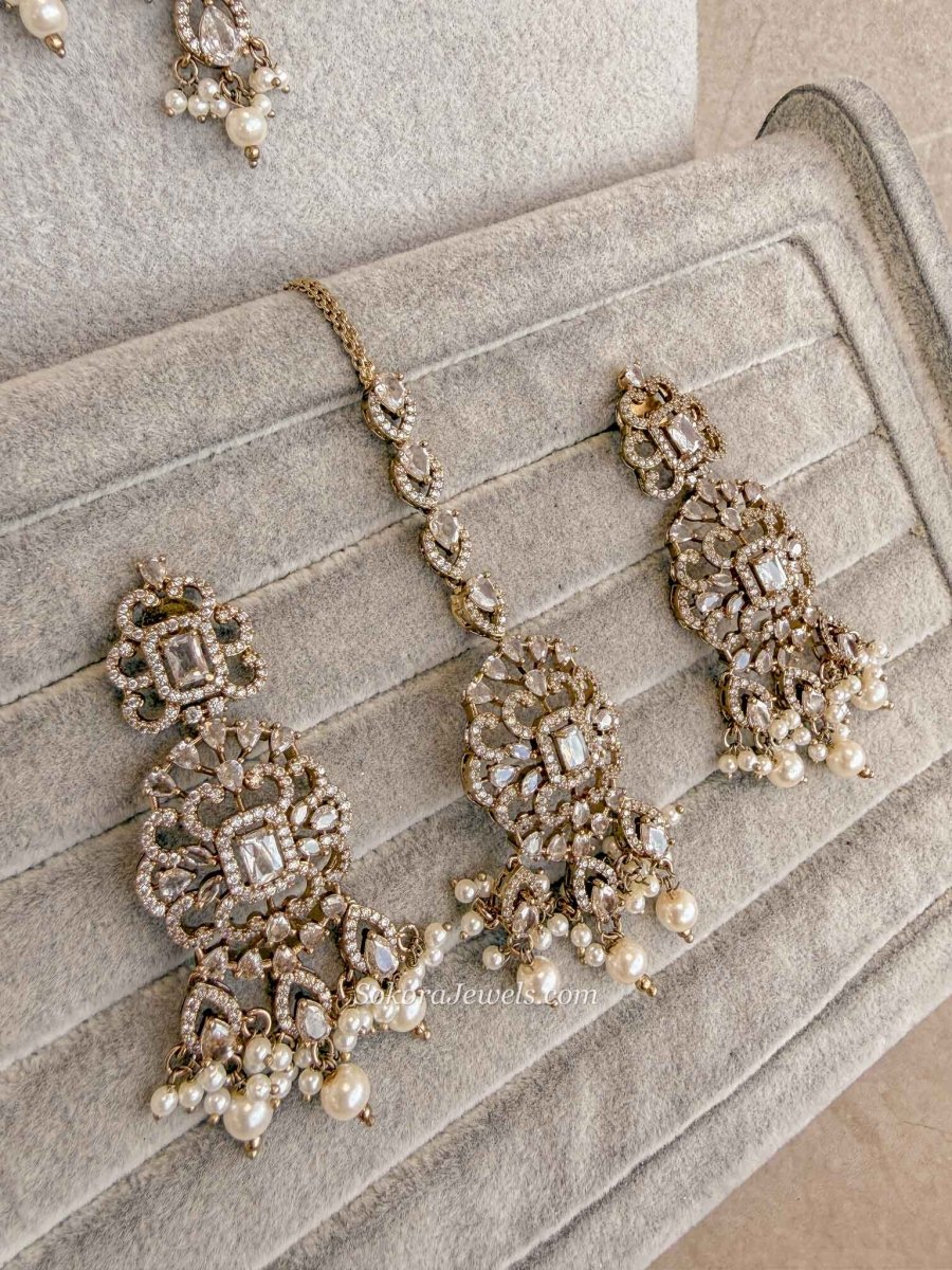 Statement American Diamond Tassel Choker Set (Gold or Silver Finish) - SOKORA JEWELSStatement American Diamond Tassel Choker Set (Gold or Silver Finish)NECKLACE SETS