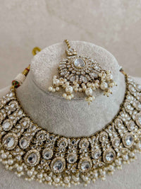 Statement Antique Gold & Pearl Faux Kundan Set - SOKORA JEWELSStatement Antique Gold & Pearl Faux Kundan SetNECKLACE SETS