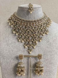 Statement Antique Gold Tassel Choker Set with Jhumka Earrings - SOKORA JEWELSStatement Antique Gold Tassel Choker Set with Jhumka EarringsNECKLACE SETS