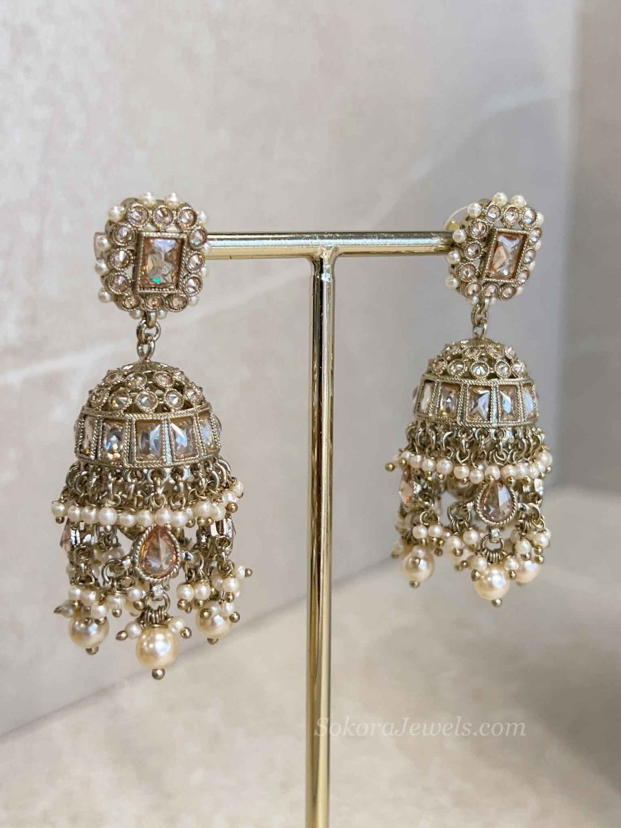 Statement Antique Gold Tassel Choker Set with Jhumka Earrings - SOKORA JEWELSStatement Antique Gold Tassel Choker Set with Jhumka EarringsNECKLACE SETS