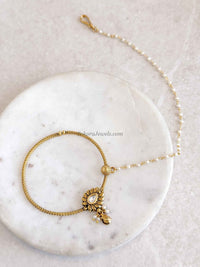Statement Kundan Pearl Bridal Nath with Chain - SOKORA JEWELSStatement Kundan Pearl Bridal Nath with Chain