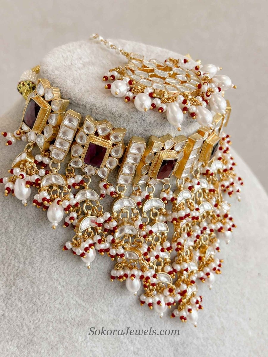 Statement Luxury Ruby Kundan Bridal Choker Set – Heritage Collection - SOKORA JEWELSStatement Luxury Ruby Kundan Bridal Choker Set – Heritage Collection