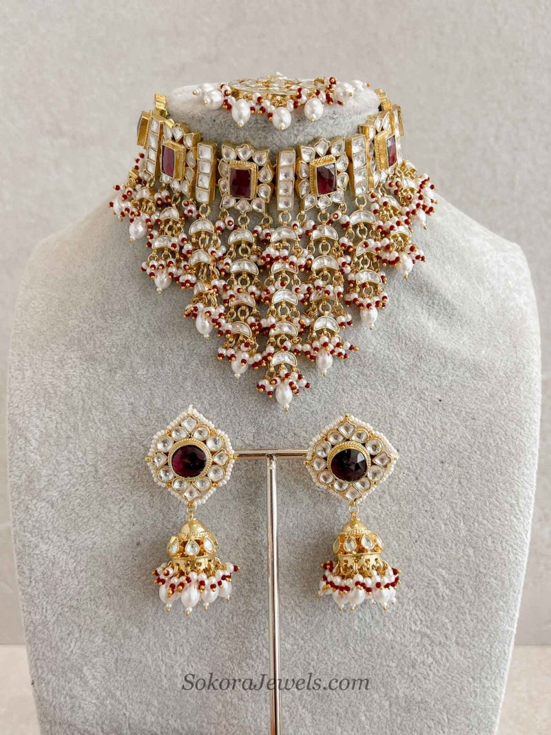Statement Luxury Ruby Kundan Bridal Choker Set – Heritage Collection - SOKORA JEWELSStatement Luxury Ruby Kundan Bridal Choker Set – Heritage Collection