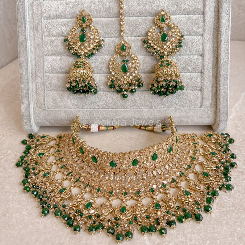 Sukhi Bridal Jewellery Set - Green - SOKORA JEWELSSukhi Bridal Jewellery Set - Green