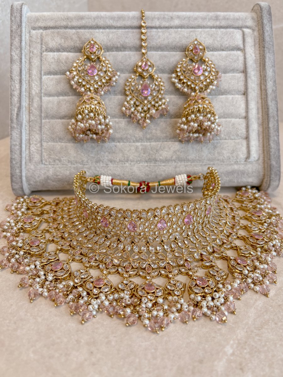 Sukhi Bridal Jewellery Set - Light Pink - SOKORA JEWELSSukhi Bridal Jewellery Set - Light Pink