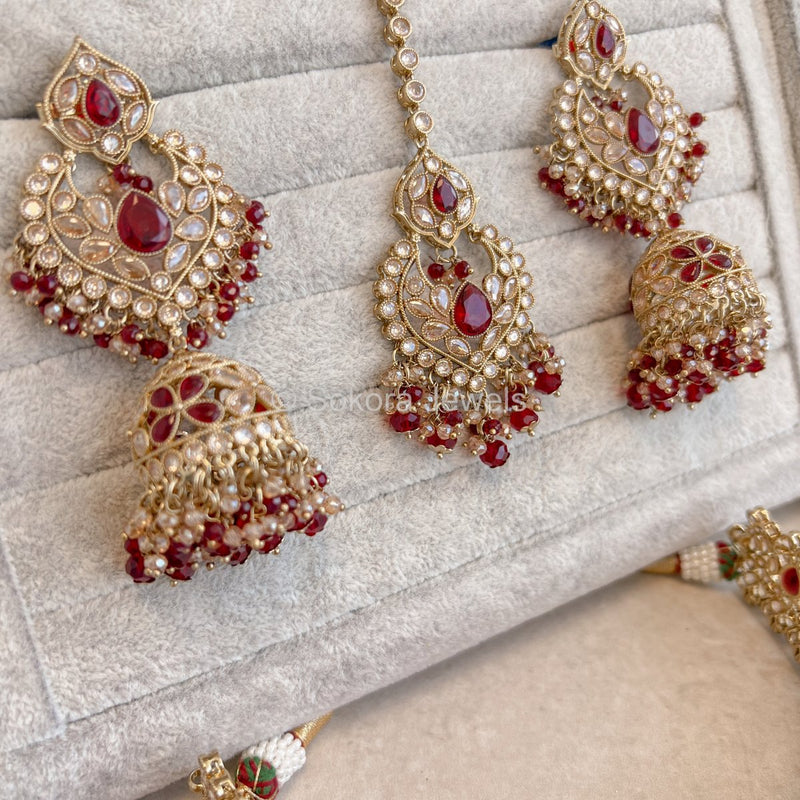 Sukhi Bridal Jewellery Set - Maroon - SOKORA JEWELSSukhi Bridal Jewellery Set - Maroon