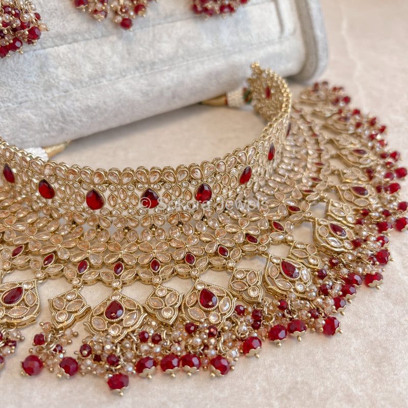 Sukhi Bridal Jewellery Set - Maroon - SOKORA JEWELSSukhi Bridal Jewellery Set - Maroon