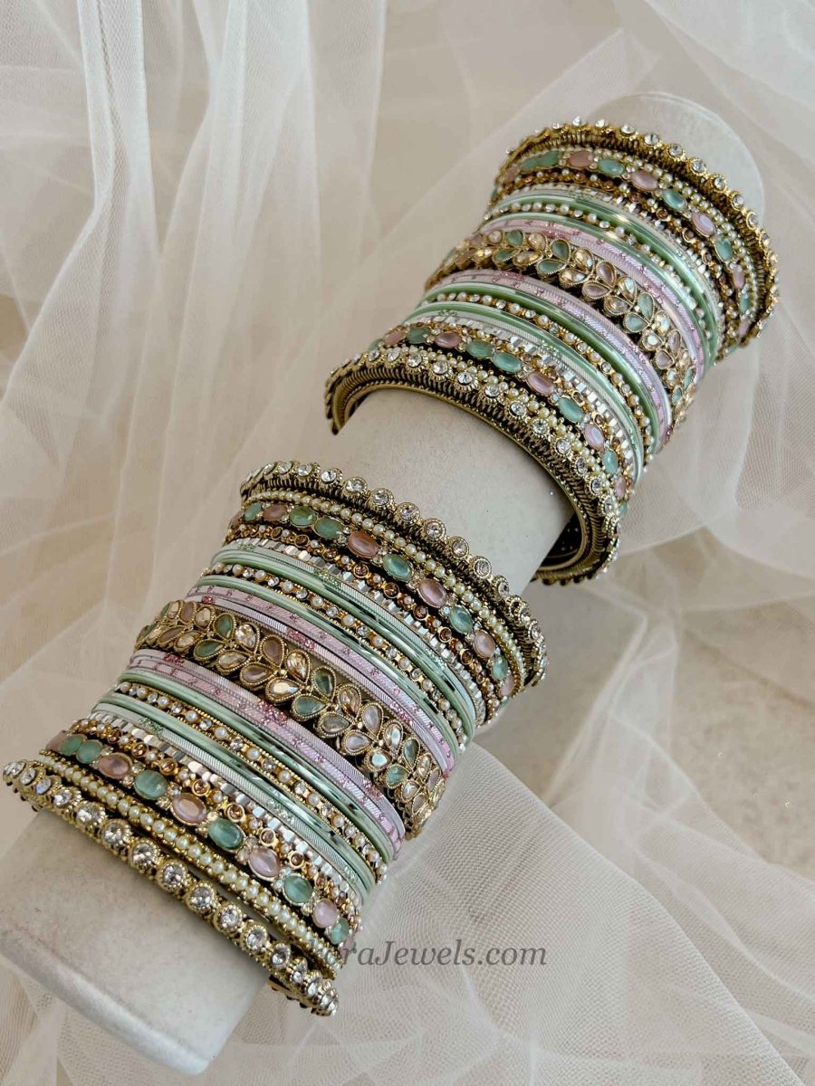 Sulayha Mint Pink Bridal Bangle set - SOKORA JEWELSSulayha Mint Pink Bridal Bangle setBANGLES