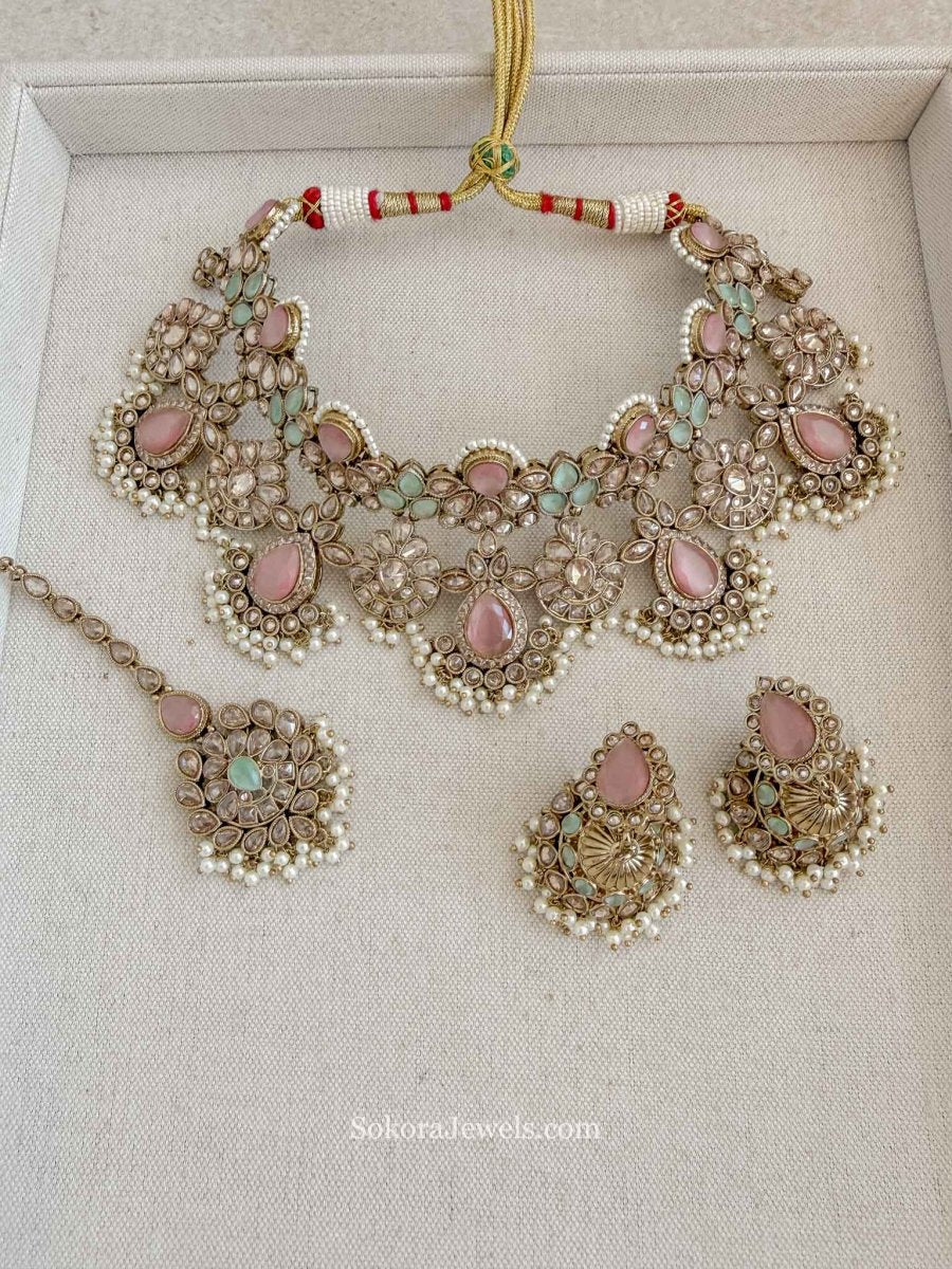 Sulayha Pastel Bridal Jewellery Set - SOKORA JEWELSSulayha Pastel Bridal Jewellery Set
