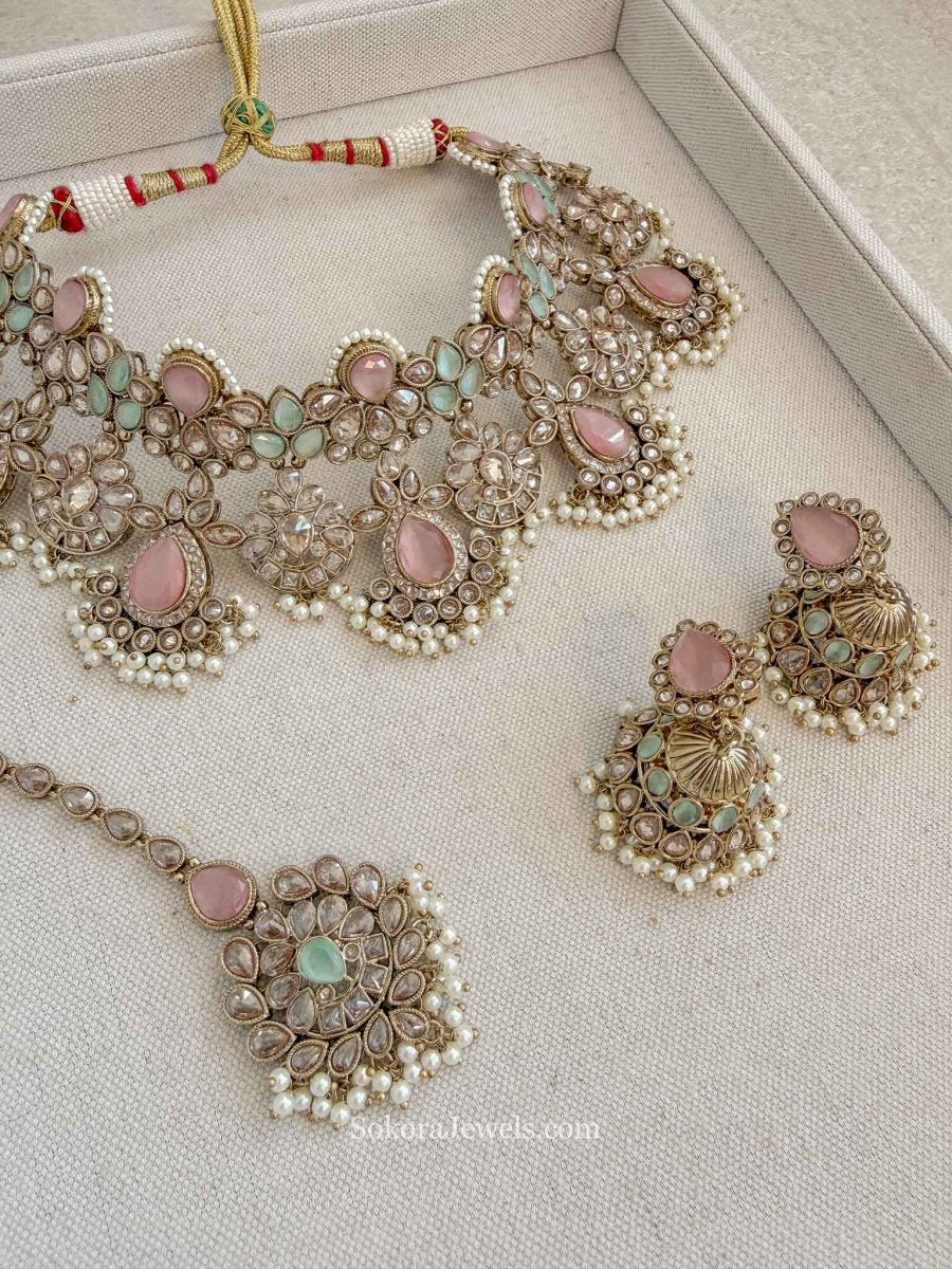 Sulayha Pastel Bridal Jewellery Set - SOKORA JEWELSSulayha Pastel Bridal Jewellery Set