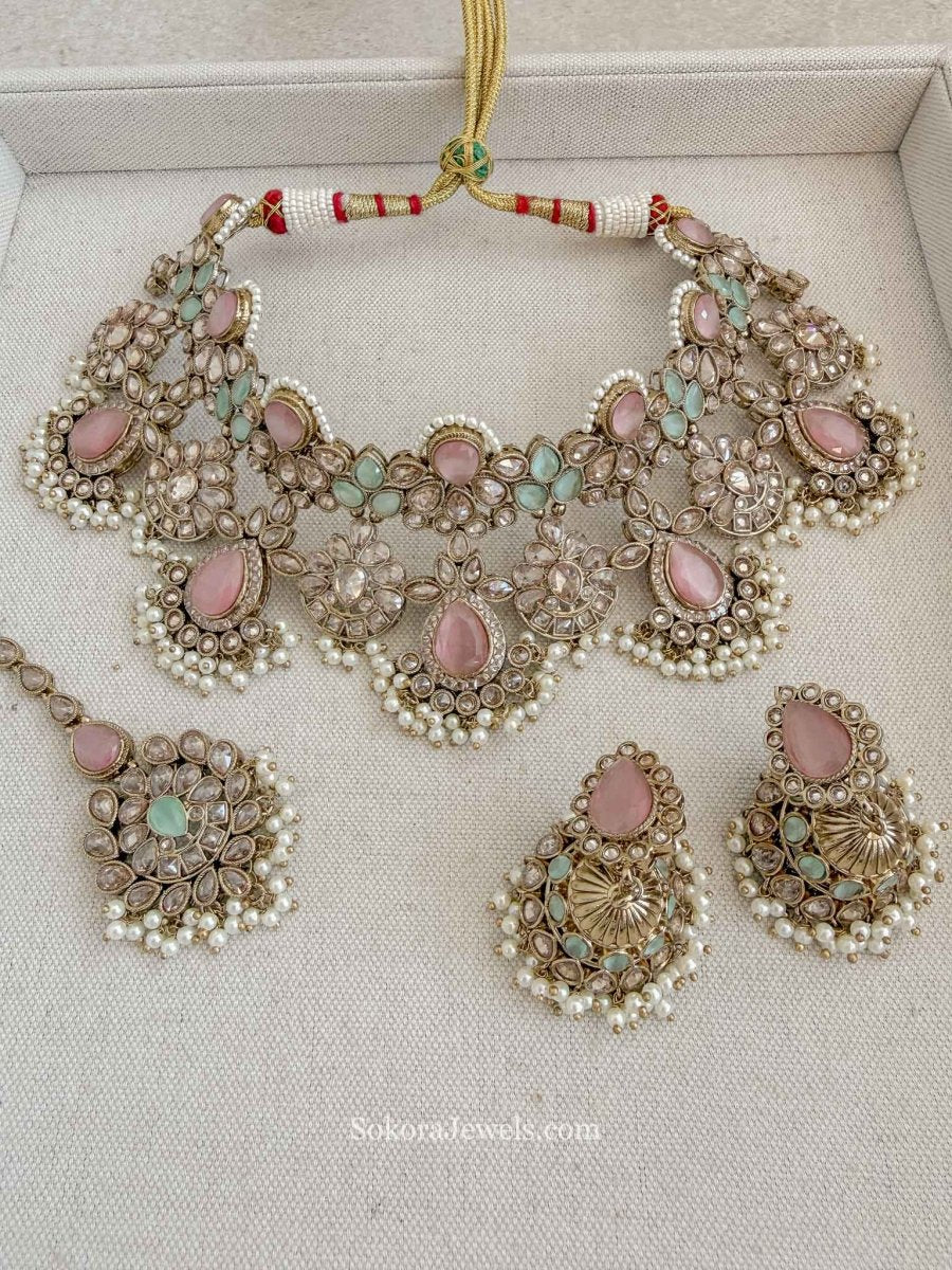 Sulayha Pastel Bridal Jewellery Set - SOKORA JEWELSSulayha Pastel Bridal Jewellery Set