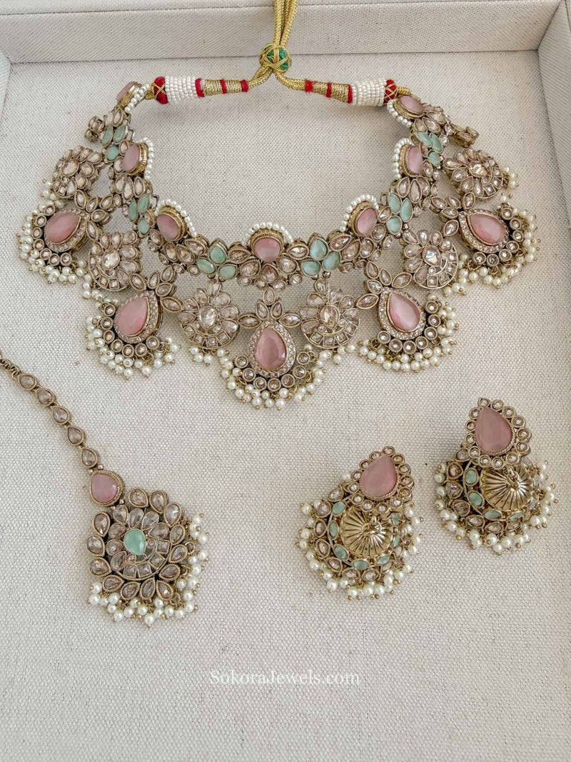 Sulayha Pastel Bridal Jewellery Set - SOKORA JEWELSSulayha Pastel Bridal Jewellery Set