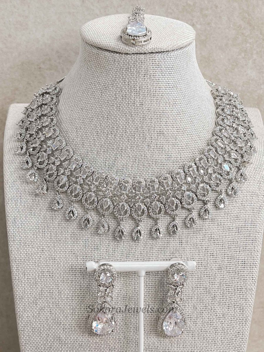 Suman Silver American Diamond Set - SOKORA JEWELSSuman Silver American Diamond SetNECKLACE SETS