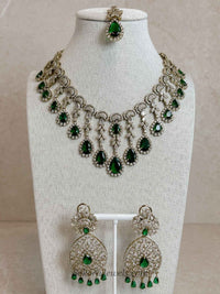 Suneeta Bridal American Diamond Set – Antique Gold Base - SOKORA JEWELSSuneeta Bridal American Diamond Set – Antique Gold BaseNECKLACE SETS
