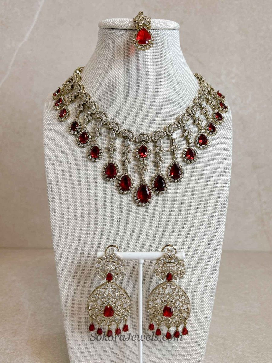 Suneeta Bridal American Diamond Set – Antique Gold Base - SOKORA JEWELSSuneeta Bridal American Diamond Set – Antique Gold BaseNECKLACE SETS
