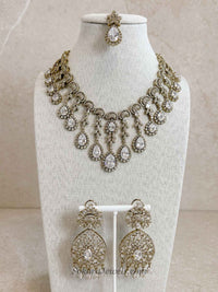 Suneeta Bridal American Diamond Set – Antique Gold Base - SOKORA JEWELSSuneeta Bridal American Diamond Set – Antique Gold BaseNECKLACE SETS