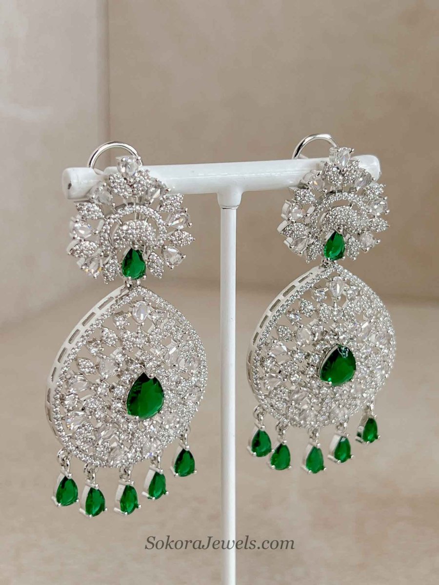 Suneeta Bridal American Diamond Set – Silver Base - SOKORA JEWELSSuneeta Bridal American Diamond Set – Silver BaseNECKLACE SETS