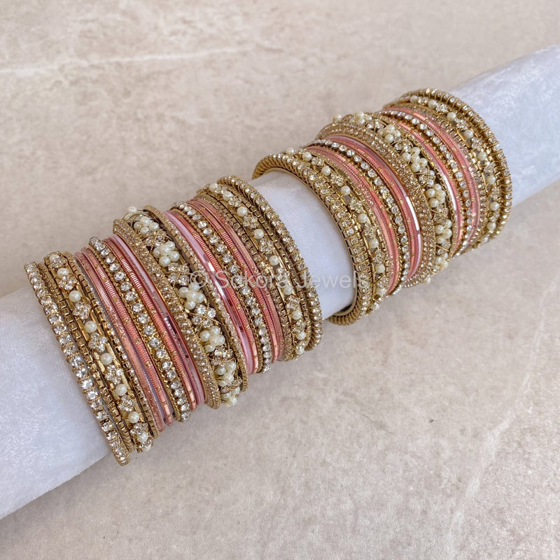 Swati Bangle Set - Gold & Pink - SOKORA JEWELSSwati Bangle Set - Gold & PinkBANGLES