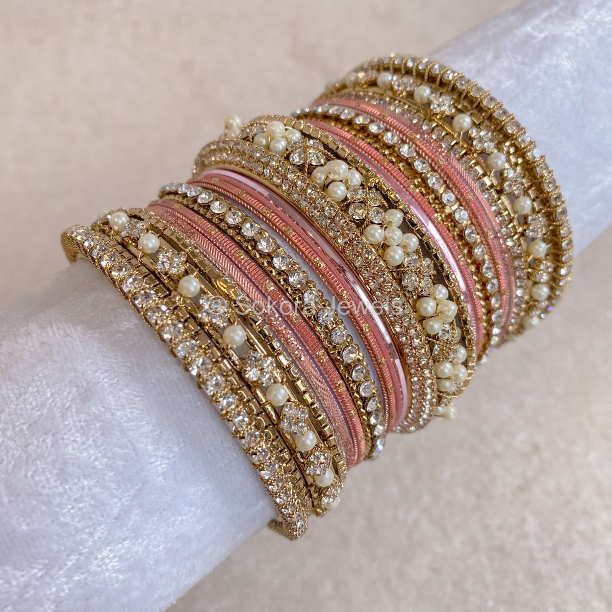 Swati Bangle Set - Gold & Pink - SOKORA JEWELSSwati Bangle Set - Gold & PinkBANGLES