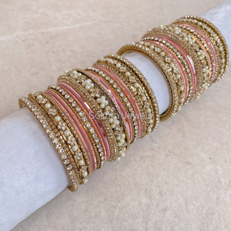 Swati Bangle Set - Gold & Pink - SOKORA JEWELSSwati Bangle Set - Gold & PinkBANGLES