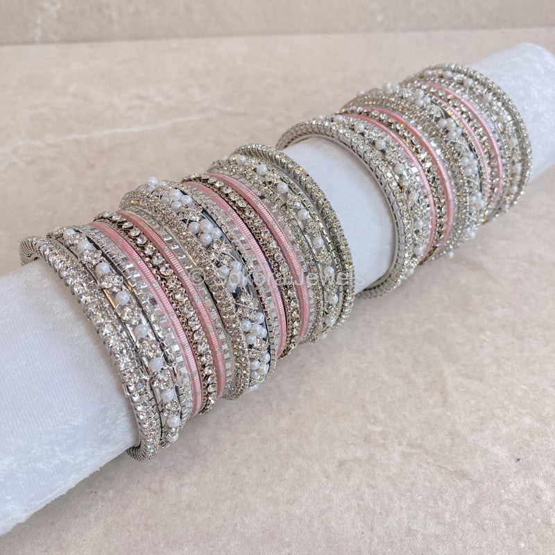 Swati Bangle Set - Pink & Silver - SOKORA JEWELSSwati Bangle Set - Pink & SilverBANGLES