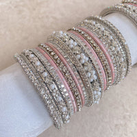 Swati Bangle Set - Pink & Silver - SOKORA JEWELSSwati Bangle Set - Pink & SilverBANGLES